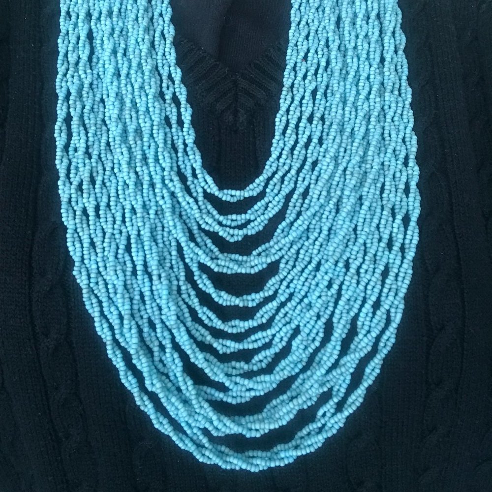 Multi Strand Necklace Turquoise Color Glass Beads